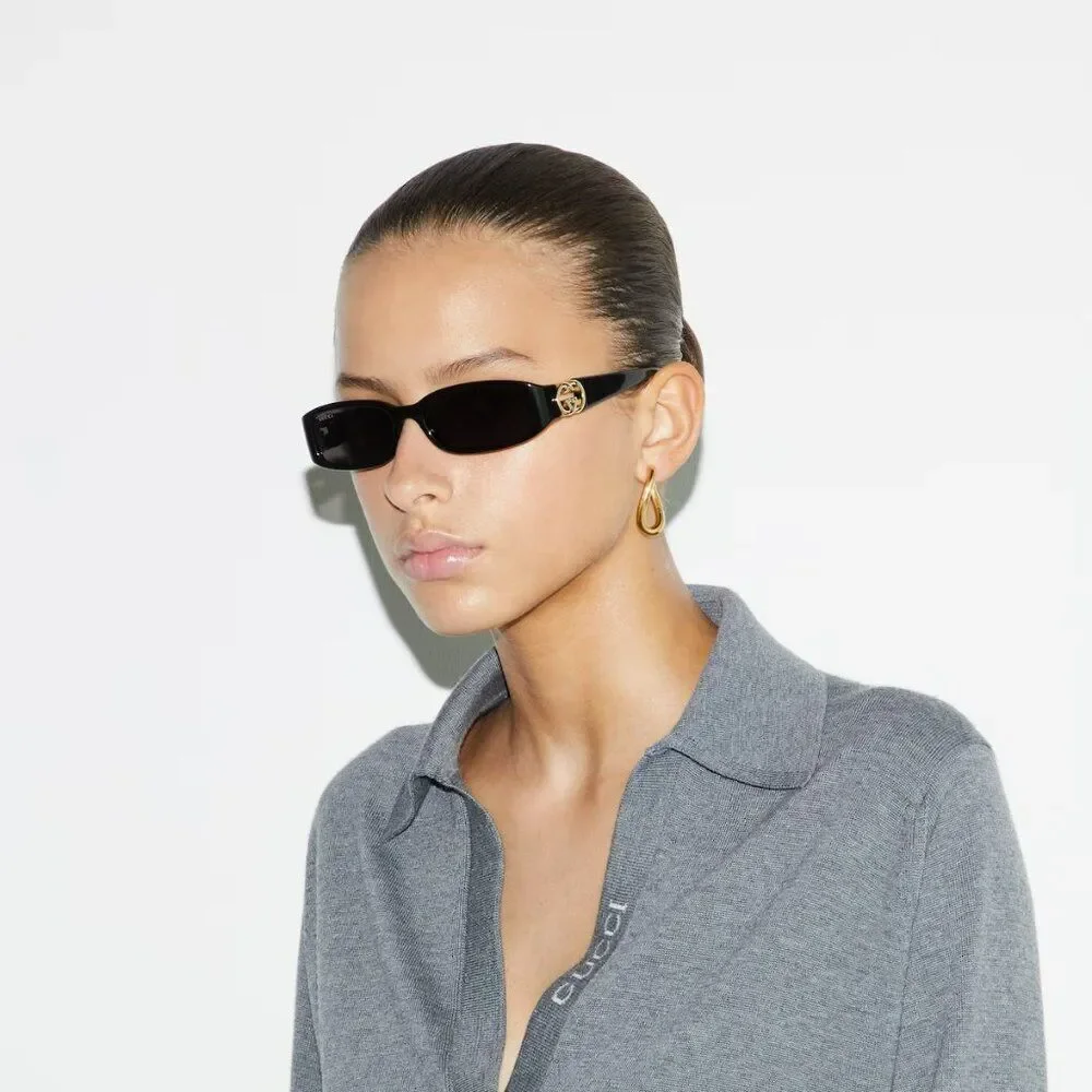 NEW Gucci GG1661S 001 Black Grey Rectangle Unisex Sunglasses